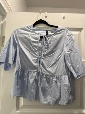 H&M Light Blue Tie-Front Peplum Blouse